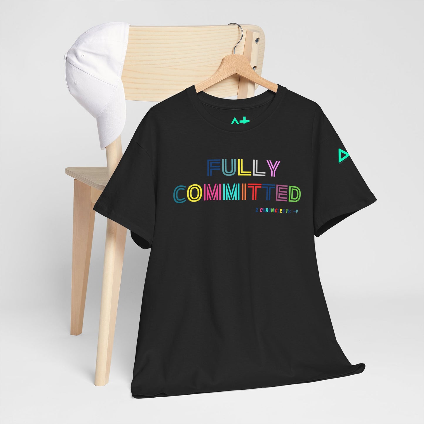 Multicolor Fully Committed Tee with Scripture on back
